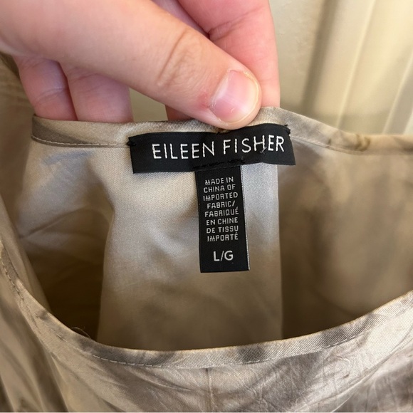 Eileen Fisher 100% Silk Slip Maxi Dress Beige Brown Shibori Print Size Large - Picture 5 of 11